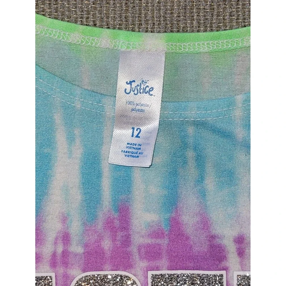 Justice Size 12 Girls Tie-Dye Tank Top with Glitter Logo